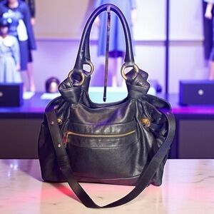 MARC JACOBS Cabas Black Leather Handbag w/Gold-Tone Accents, EUC